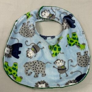 NWOT Plush Forest Green/Animal Print Baby Bib